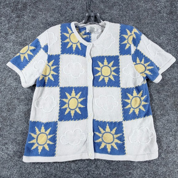 Christopher & Banks Sweaters - Christopher & Banks Cardigan Sweater Womens M Blue White Cloud Hand Embroidered